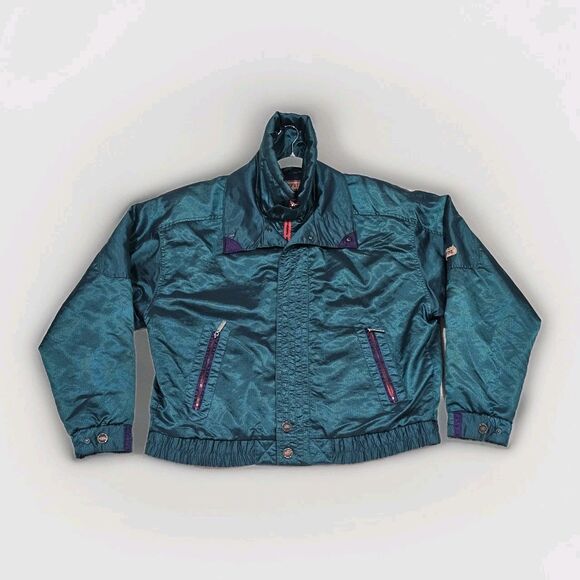 VTG 90s Roffe Men's Colorblock Green Purple Iridescent Ski Zip-up Jacket Sz XL - Picture 1 of 14